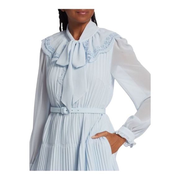 SELF-PORTRAIT Blue Chiffon Mini Dress Size 2 - Picture 4 of 10